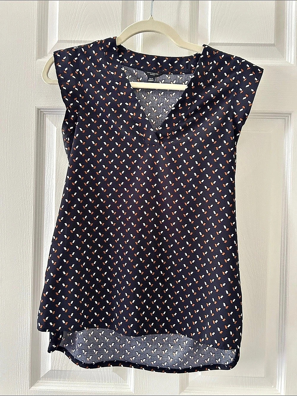 Ann Taylor Geometric Blouse Blue & Tan Small Petite